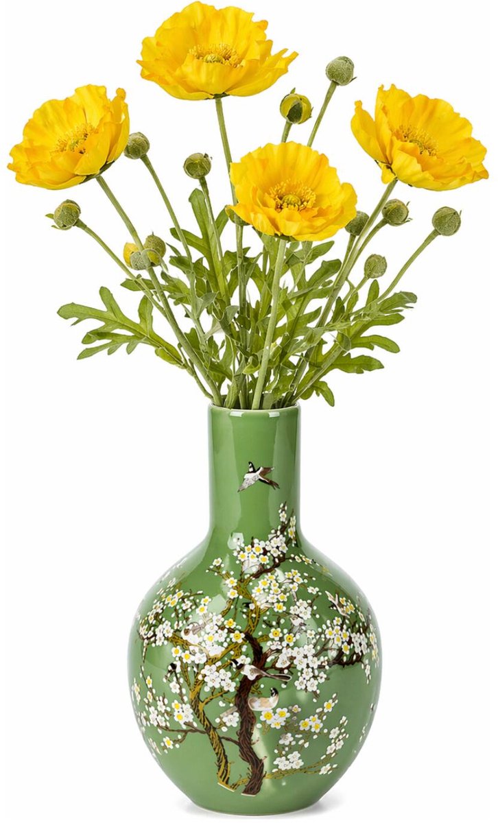 Mica Decorations Kunstbloem Klaproos Poppy - 4x - H62 cm - geel - kunststof - stelen kunstbloemen - boeket - geeln bloemetjes