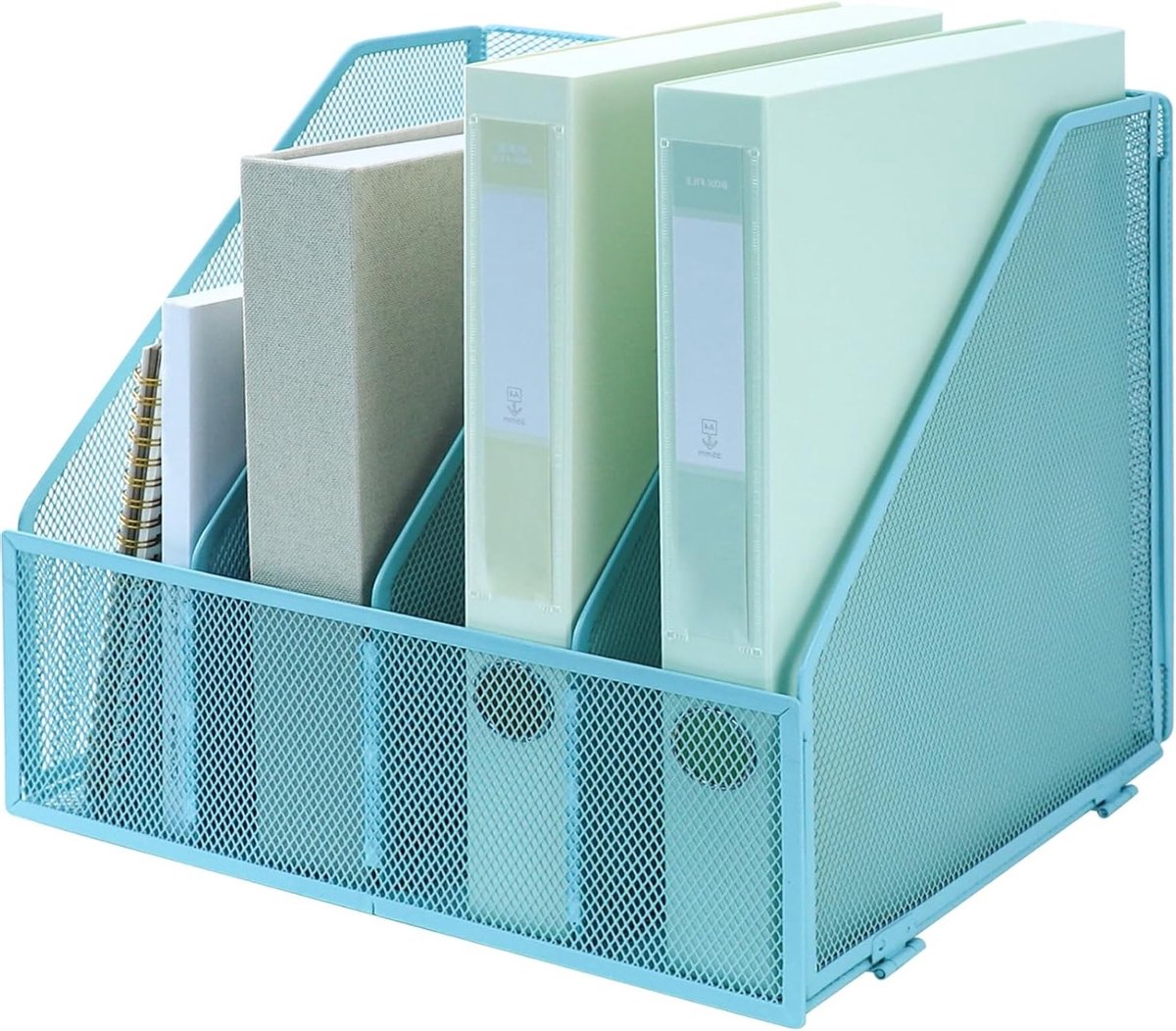 Vouwbare A4 Bestandsmap, Tijdschrift Houder met 4 Verticale Compartimenten, Desk Organizer voor Kantoor, School en Thuis, Lichtblauw en Ruimtebesparend