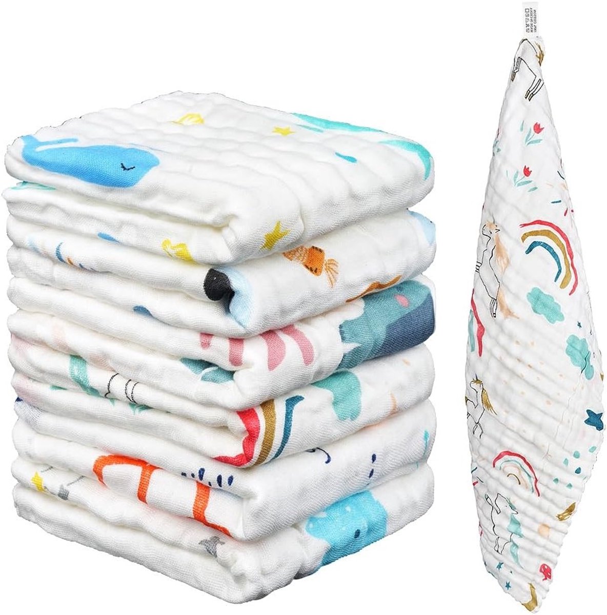 Set van 6 Baby Muslin Doeken 25 x 50 cm Zacht Absorberend en Ademend, 100% Katoen voor Jongens en Meisjes, Perfect voor Voeden en Spugen