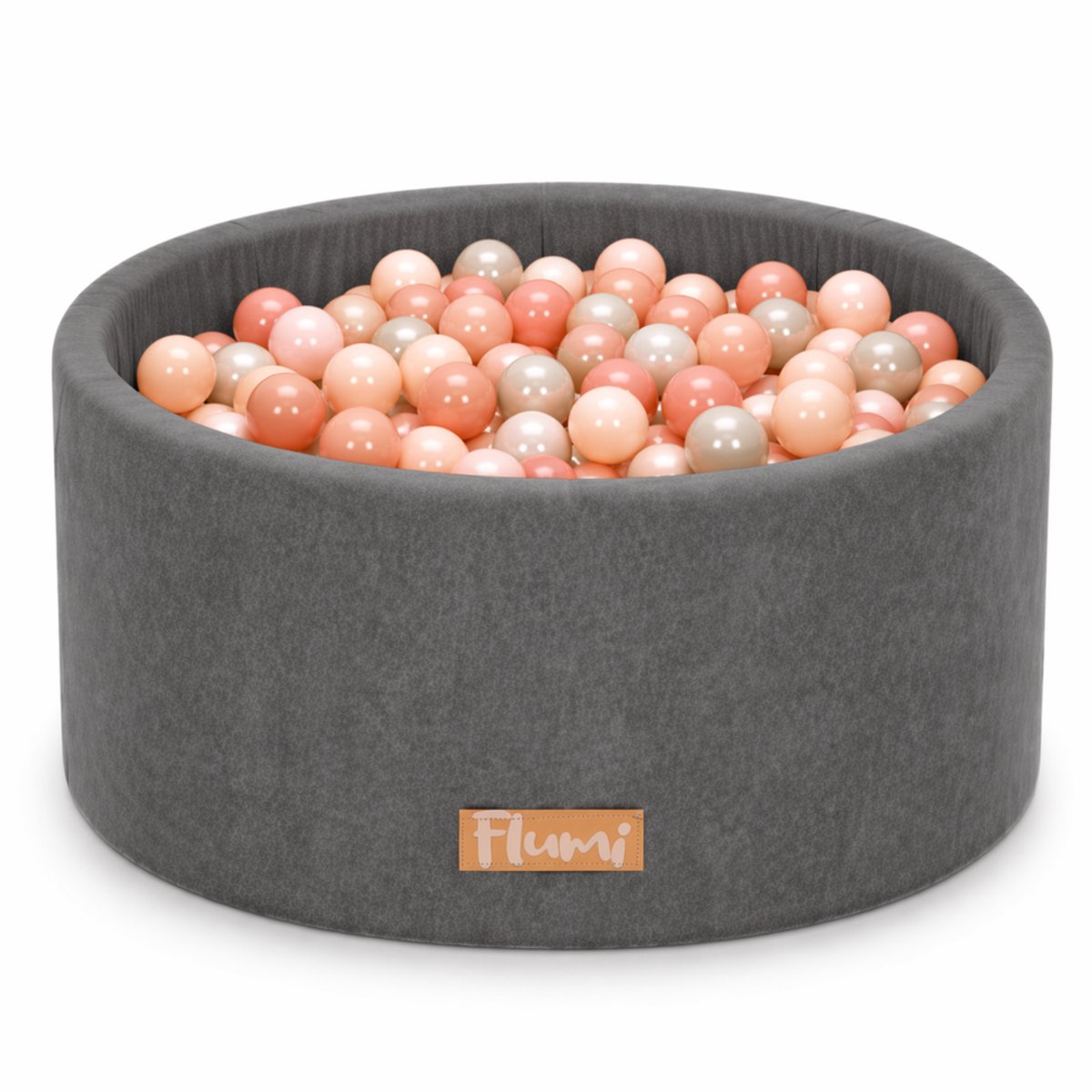 Flumi - Schuim Kinder Ballenbad - Inclusief 200 Ballen - Afneembare Hoes - Grijs met Perzikkleurige Ballen