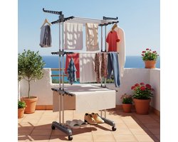 4-laagse Droogkledingrek, 6 opvouwbare vleugels en 2 draaibare armen, stevig frame, geschikt voor binnen/buiten gebruik, draagbare kledinghanger, voor appartementen, slaapkamers, balkons, grijs.