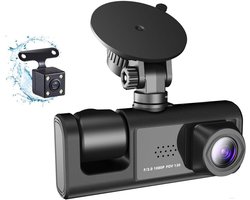 Dashcam met drie camera's - 170° groothoek - Drie camera's voor, in en achter de auto - Full HD - 2-inch scherm - Nachtzicht en botsingsdetectie - Cyclische opname - Achteruitrijbeeld