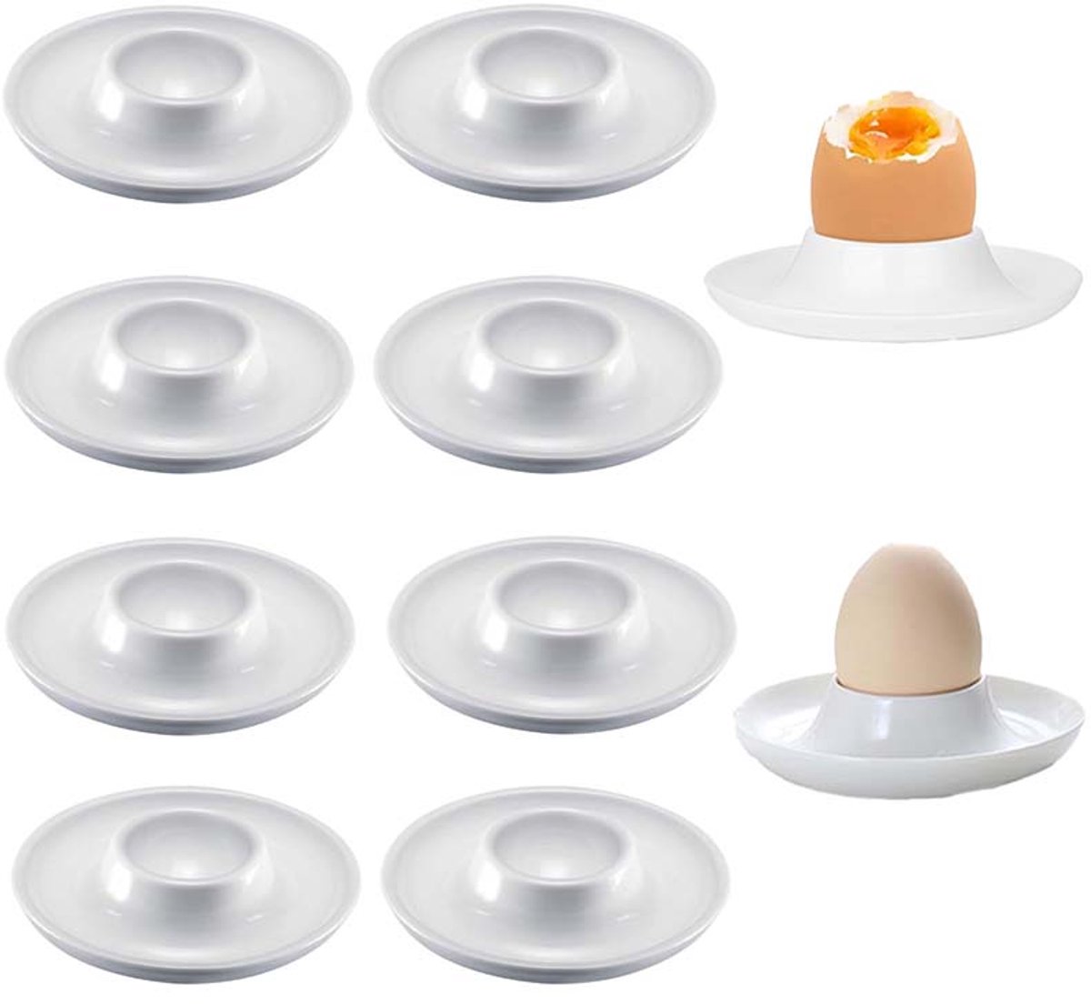 8 Stuks Kunststof Anti-smash Ei Bekers - Rond - Ontbijt Ei Houder - Stapelbaar - Geschikt Voor Keuken En Camping - Wit