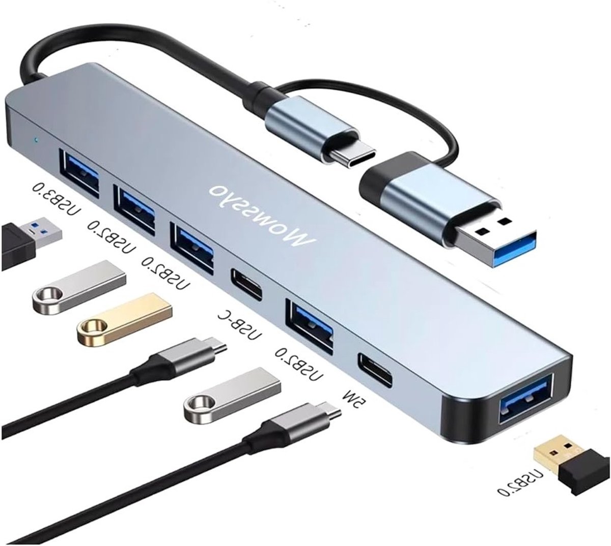 Multiport USB C Adapter 7 in 1 met USB 3.0/2.0, HDMI en Ethernet voor Laptop, Smartphone en Tablet
