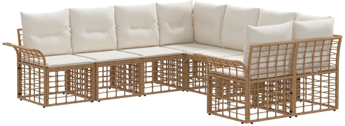 vidaXL Buiten - bank - set - 8 - st - Natuurlijk - en - Crème - Wit - Polyester Natuurlijk en crème wit