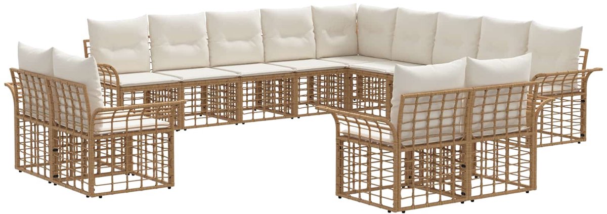 vidaXL Buiten - bank - set - 13 - st - Natuurlijk - en - Crème - Wit - Polyester Natuurlijk en crème wit