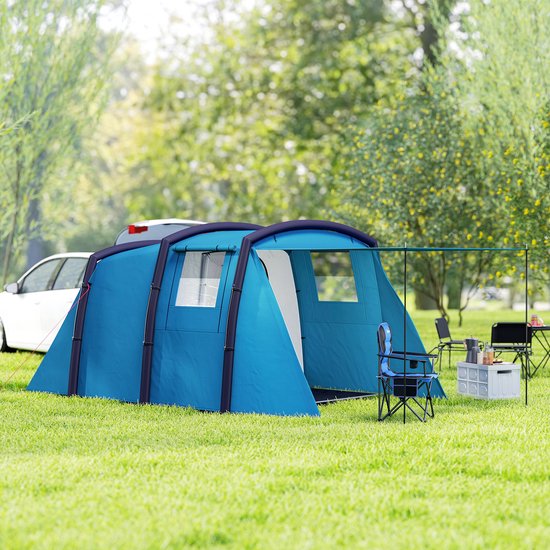 Luchttent - 440x280x195cm Kampeertent - Met 3 Luchtzakken En Zijramen - Voor 3-6 Personen - Voor Camping En Outdoor - Blauw van Merkloos — afbeelding 2