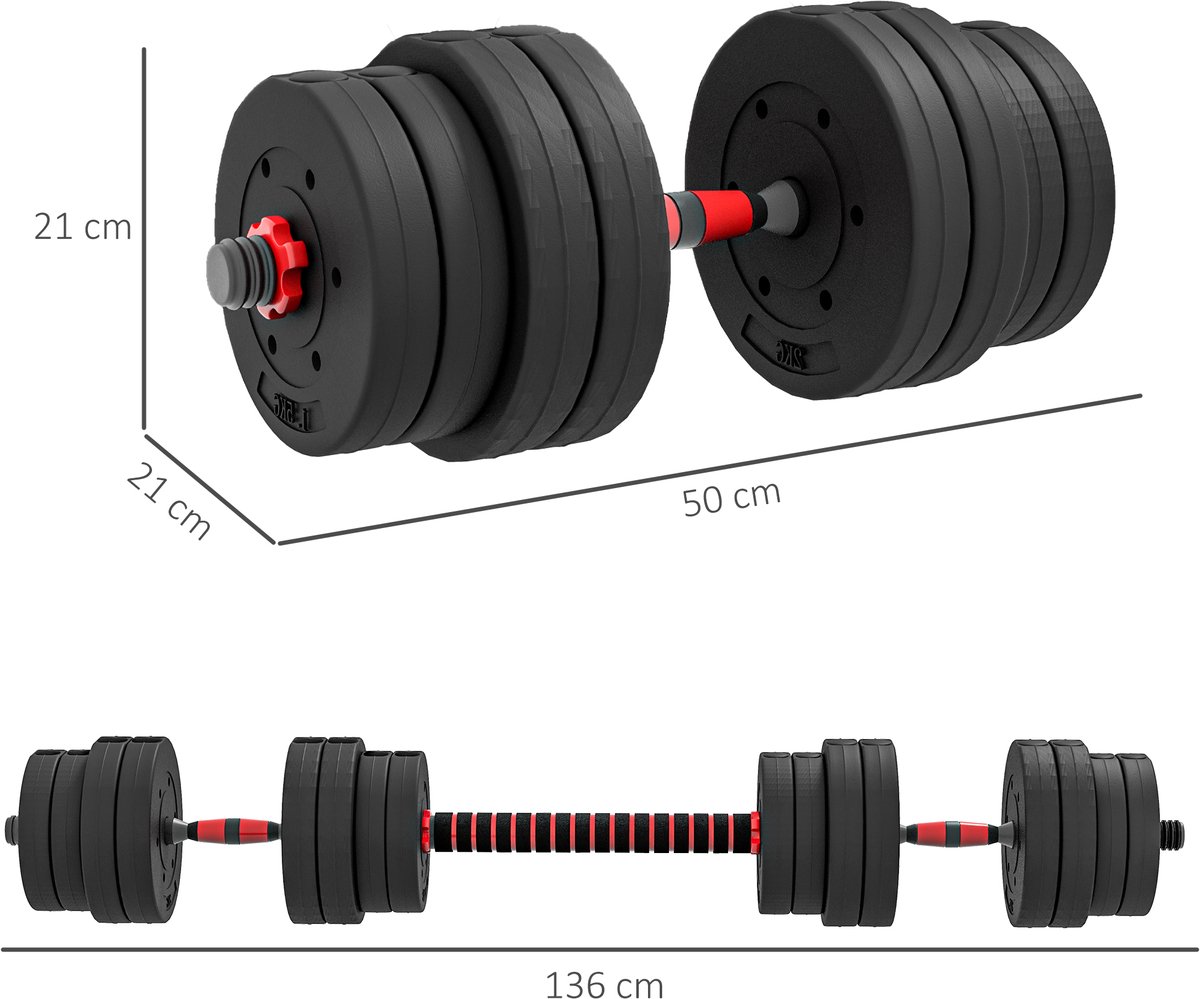 Halter Set - 30kg Verstelbare Dumbbell - 2-in-1 Met Gewichten - Voor Thuis En Fitness - Krachttraining - Zwart – foto 3