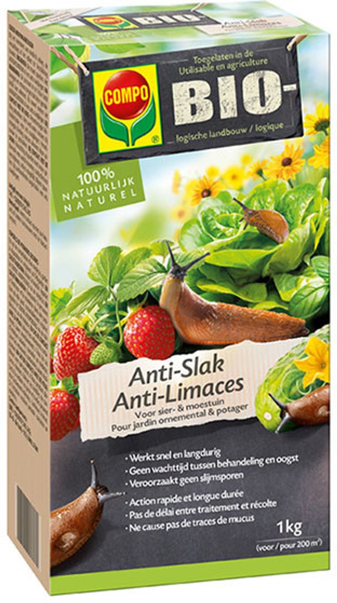 COMPO Bio Anti-Slak - 100% natuurlijk - voor siertuin en moestuin - snelle en lange werking - doos 1 kg (200 m²)