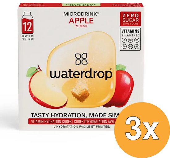 waterdrop® Microdrink APPEL Multipack – 36 hydratatieblokjes voor water met smaak – Alternatief voor fruitsap zonder suiker – Smaakt zoals appelsap – Hydratatie met vitaminen C & B – Calorievrij