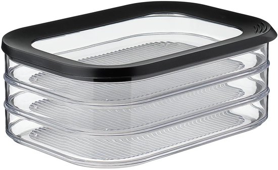Mepal - boîte à viande Modula 3 couches - noir - boîte de rangement avec couvercle - vue du contenu - empilable - boîte de réfrigérateur