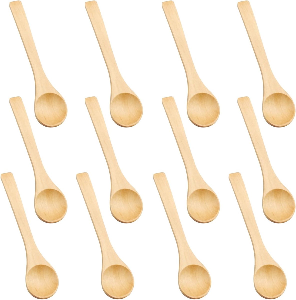 Set van 12 kleine houten lepelletjes voor honing, specerijen, koffie, thee, suiker, zout, jam, desserts en ijs - 13 x 3 cm