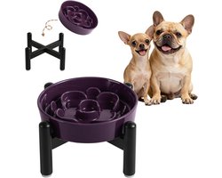Keramische Maze Hondenvoerbak met RVS Stand - Verhoogde Langzame Eetbak voor Kleine Rassen - Beheers Eettempo - 6,3 Inch - 0,8 Cups (80g) - Paars