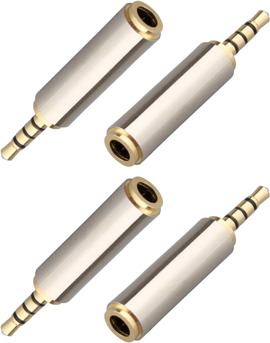 4 Stuks 2.5mm naar 3.5mm Stereo Audio Connector voor Hoofdtelefoon en Microfoon - Goud Geplateerde Adapter voor Smartphones, Tablets en Speakers