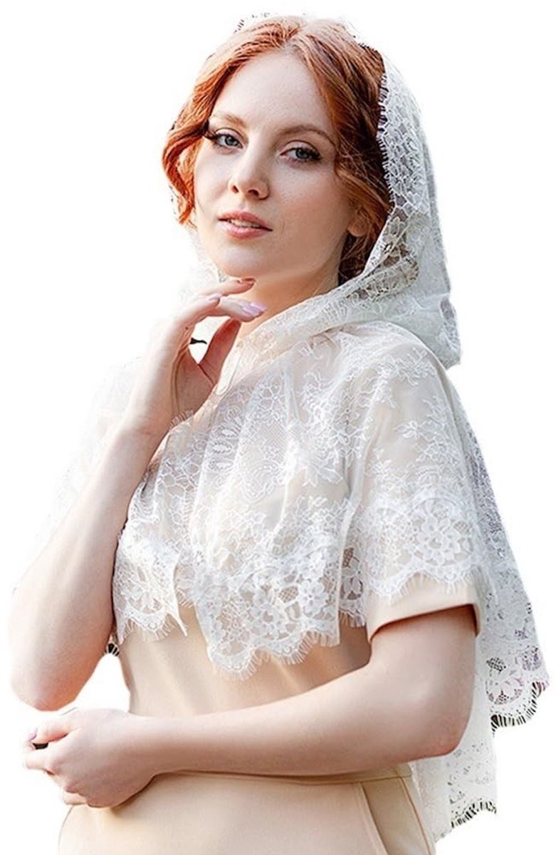 Allecto - Voile Sjaal - Witte Lace - Elegante Sieraccessoire - Perfect voor Bruiloften - Feestdagen - Luxe - Modieuze Outfit