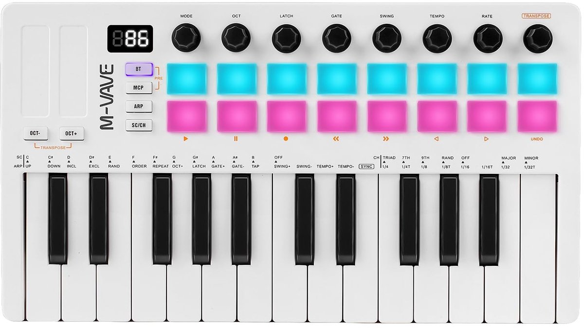 Nikou M-VAVE Upgrade MIDI Keyboard Controller 25 Toetsen Draadloos met RGB Pads