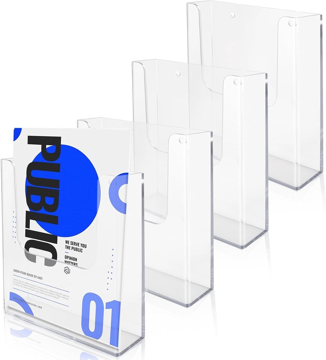 Set van 4 Transparante A4 Wandbrochurehouders, Ideaal voor Menu's, Catalogi en Folders, Inclusief Bevestigingsschroeven en Uitschuifbare Buizen