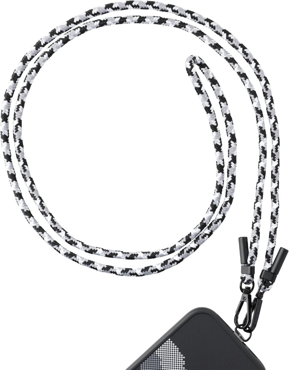 Verstelbare Telefoon Lanyard Nekband voor Smartphones, Geschikt voor Dames en Heren, Universele Mobiele Telefoonketting met Metalen Ring - Zwart en Wit