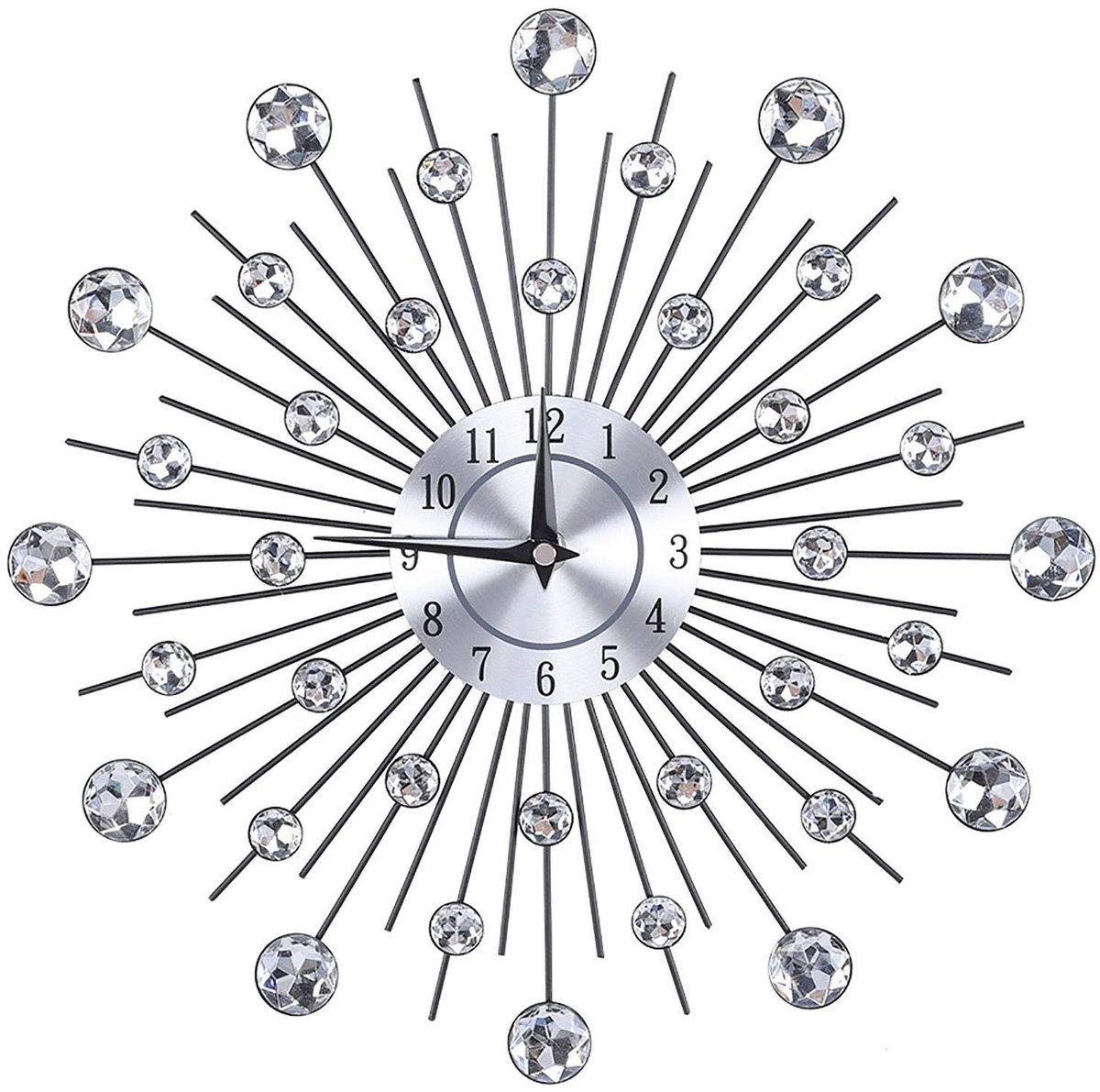 Ronde Wandklok met Sprankelende Metalen Bloemen - Perfect voor Woonkamer en Kantoor