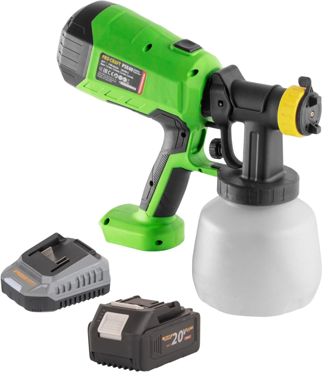 Procraft PSE40bb accu-verfspuitpistool 20 V + 1x accu 4,0 Ah + oplader