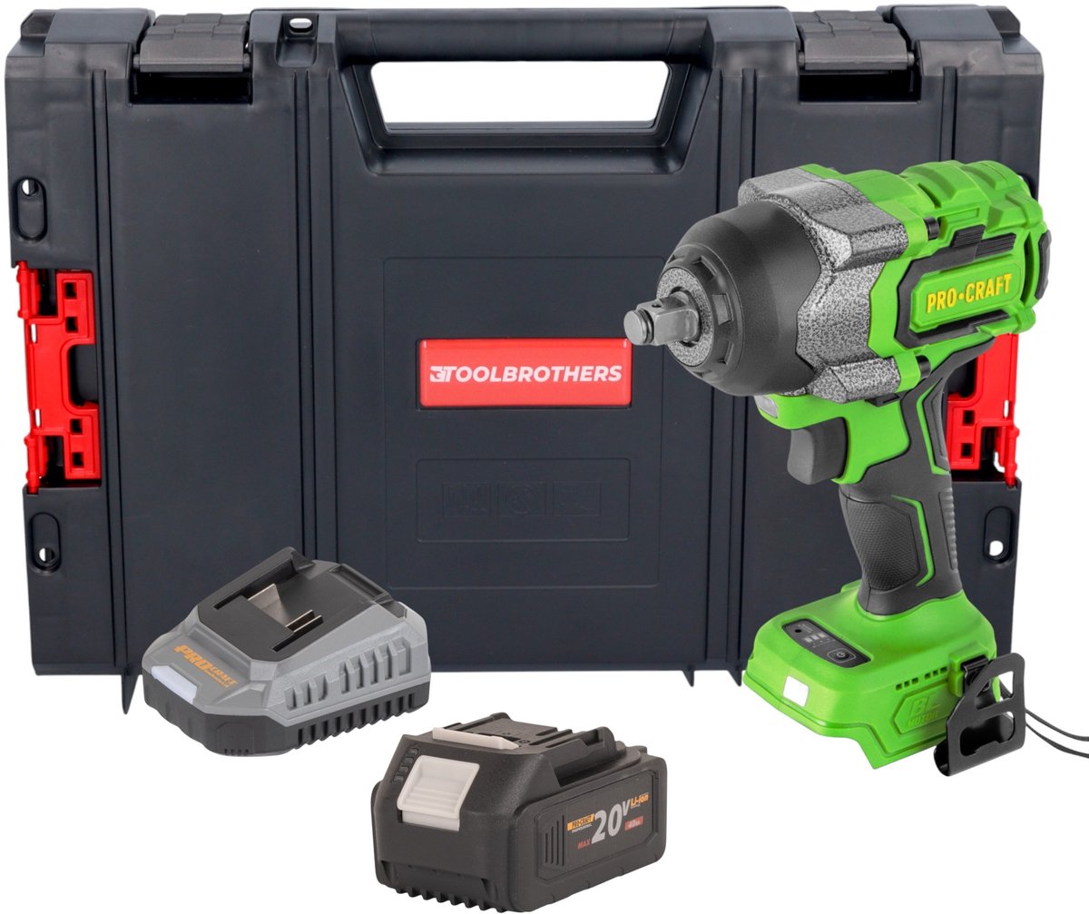 Procraft PWA36bb accu-slagmoersleutel 20 V 850 Nm 1/2" borstelloos + 1x accu 4,0 Ah + oplader + RHINO-gereedschapskoffer