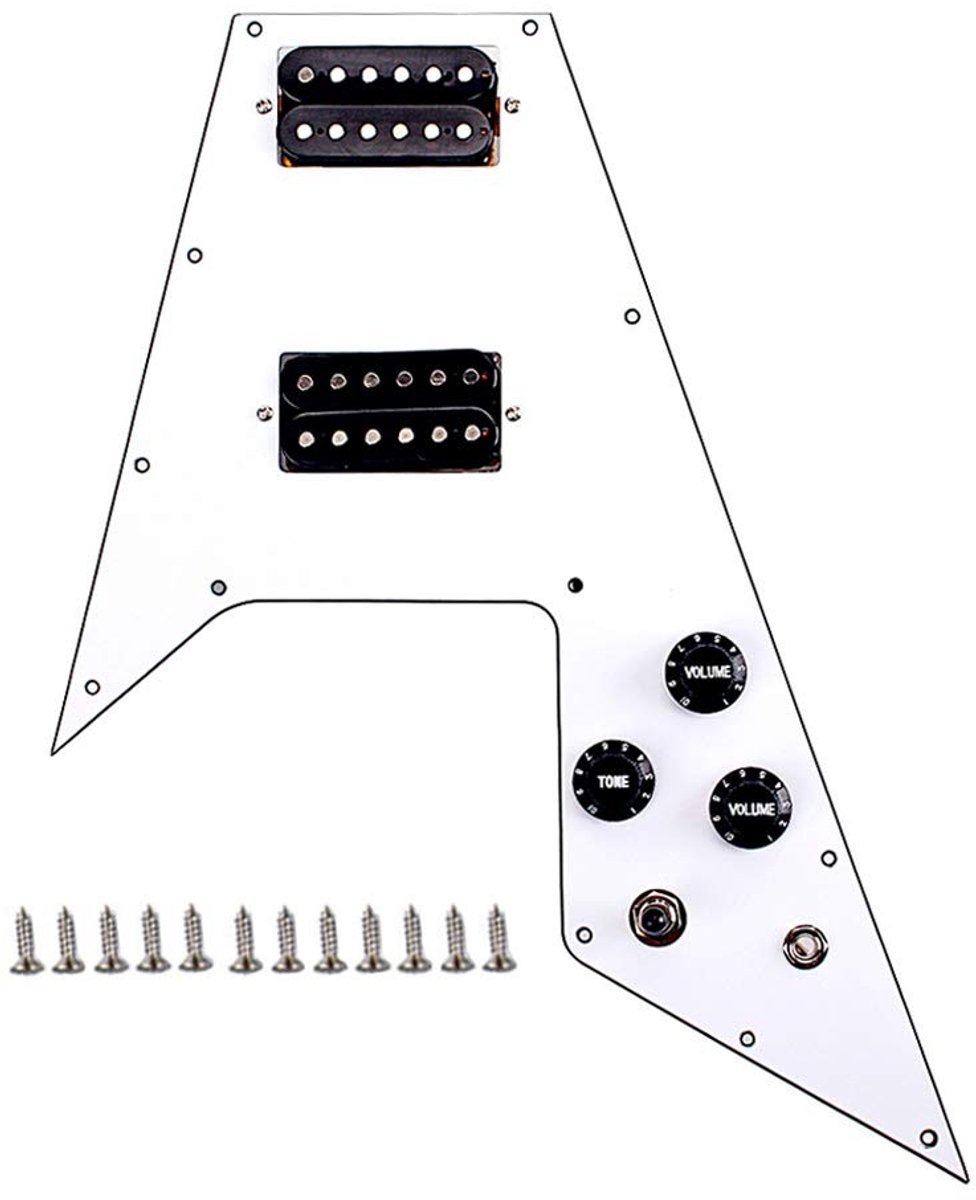 Allecto - Voorbedrade slagplaat - 3-laags - Betaalbaar geluid - Wit - Gitaaraccessoire - Geschikt voor Gibson Flying V - Inclusief Humbucker pickups