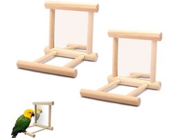 Allecto - Vogelhouder met Spiegels - Speelgoed voor Vogels - Houtkleur - Beetbestendig - Voor Papegaai en Kaketoe - 2 Stuks