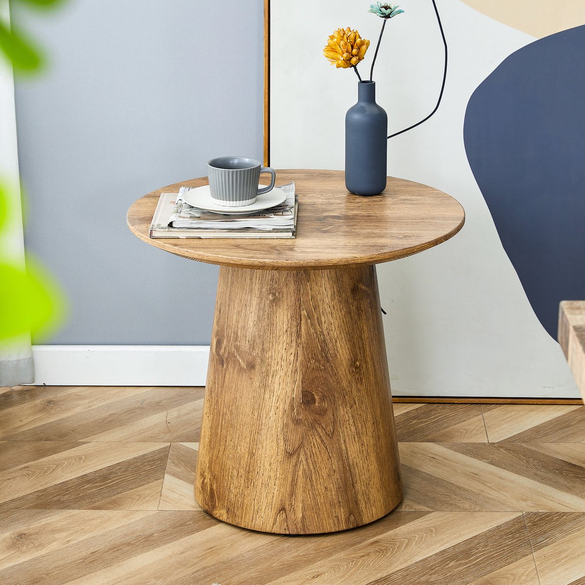 intebiki Ronde salontafel in natuurlijke houtlook (MDF) – 50 cm diameter, 48 cm hoogte. Met hoogwaardige houtnerffolie – geschikt als bijzettafel in de woonkamer, kleine tafel voor op het balkon, en nog veel meer.