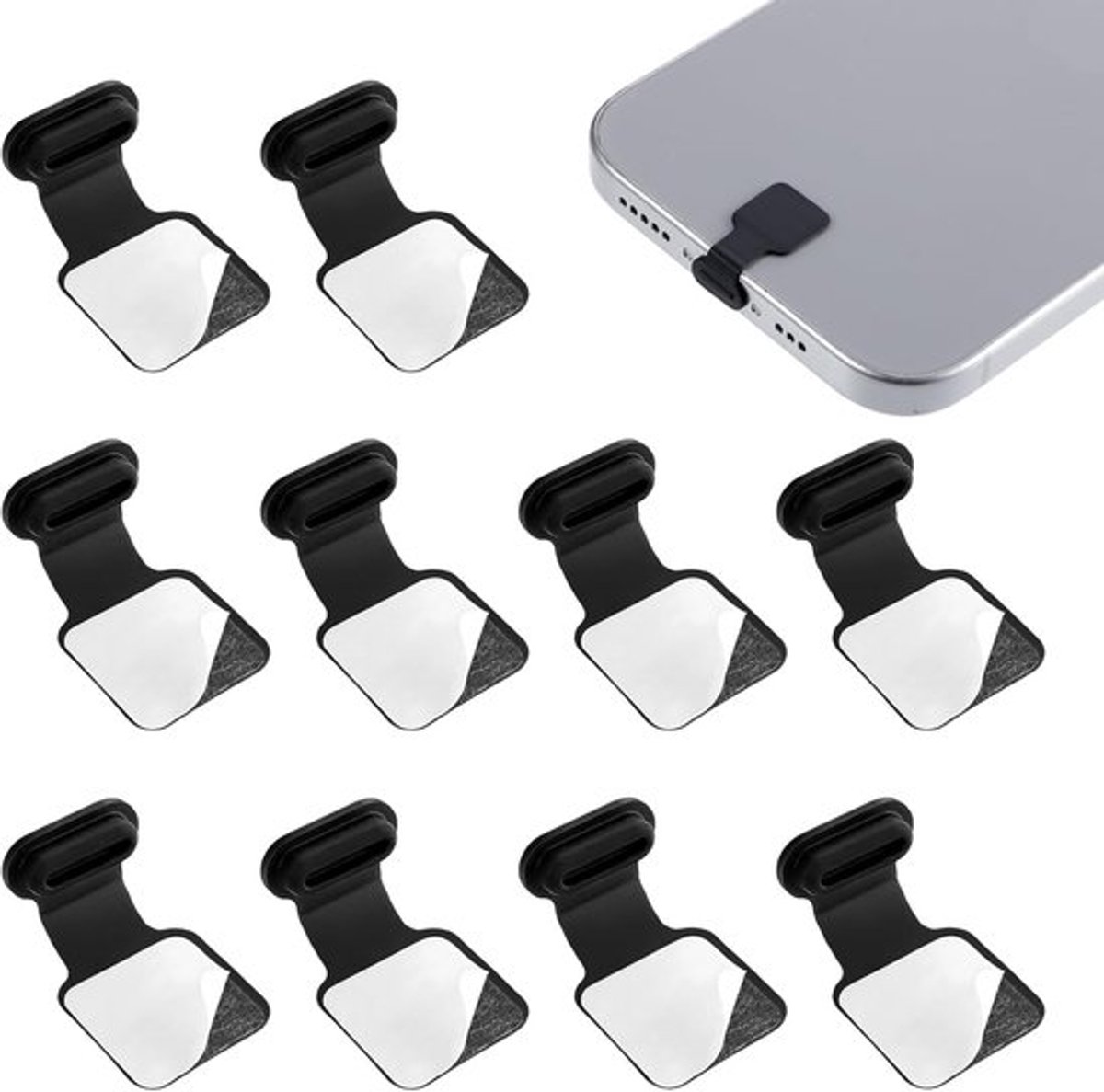 10 stuks - USB-C Poort Stofdichte Plug - Type-C Poort Stofdichte Plug met Plakstrip - Dust Plugs - Siliconen Stofbeschermers - Anti-Stof Beschermkap voor Oplaadpoort - Voor Smartphone en Tablet - Kapje USB-C Connector - Zwart-REWYTAZ
