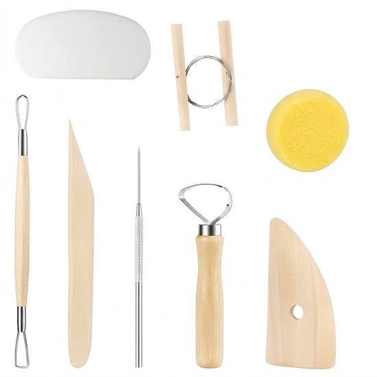 Multikleurig klei gereedschap set 8 delig boetseer gereedschap voor beginners houten handvatten en metalen tools klei en boetseer gereedschap snij en modelleer set