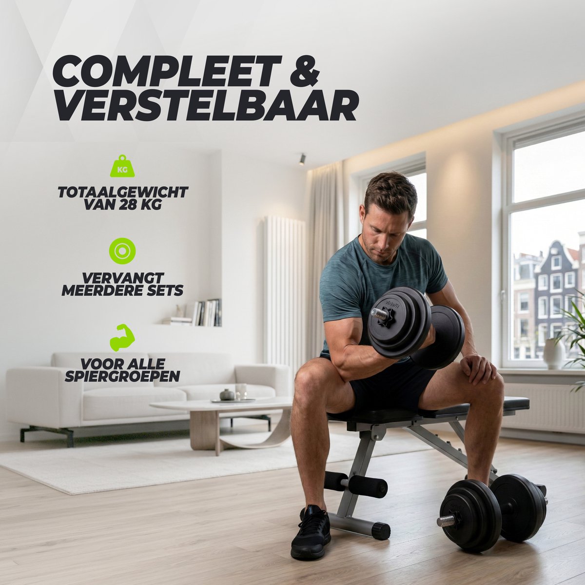 VirtuFit Verstelbare Dumbbell Set 28 kg - Vinyl - 2 x 14 kg Dumbbells - Gewichten Set - Halterset - Dumbells - Voor Krachttraining – foto 5