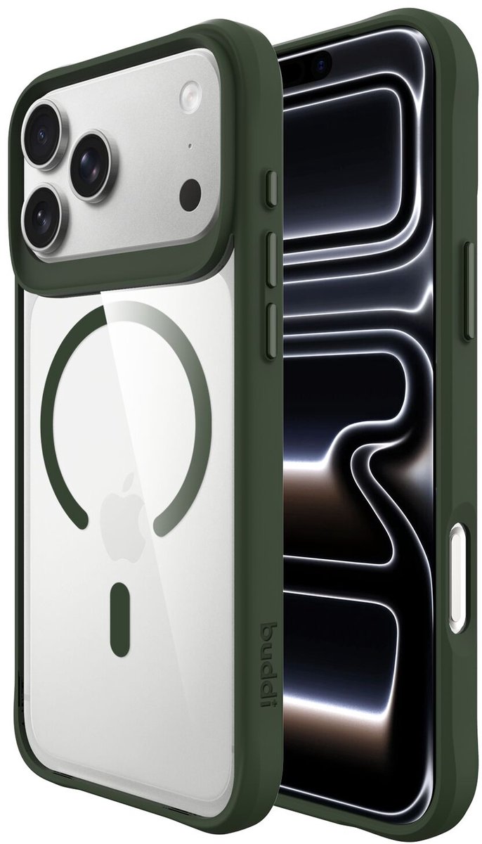 Buddi Hybrid - Hoesje Geschikt voor Apple iPhone 17 Pro Max - Compatibel met MagSafe - Back Cover met Magneet - Magnetische Beschermhoes - Transparant Groen