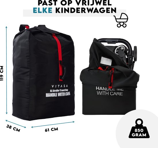Vitasa Kinderwagen Reistas Vliegtuig – Transporttas Buggy Waterdicht – Stroller Bag XL – Opbergtas 60 x 120cm - Travel Bag Zwart — afbeelding 4