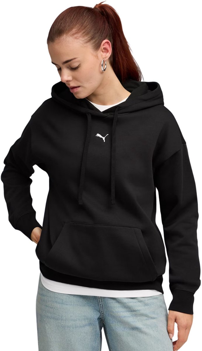 Puma Sweater Dames ESS Centered Cat Logo Relaxed Hoodie Zwart