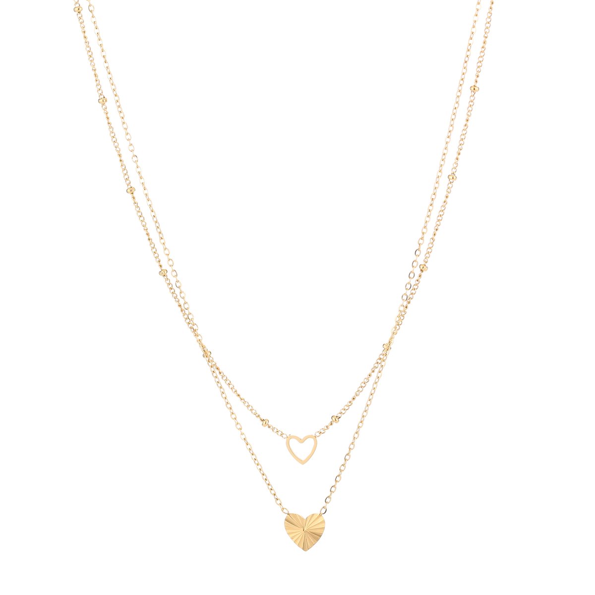 Dames Dubbele Hartjes Ketting Goudkleurig – Stainless Steel – Hypoallergeen – Verstelbaar 40+5 cm