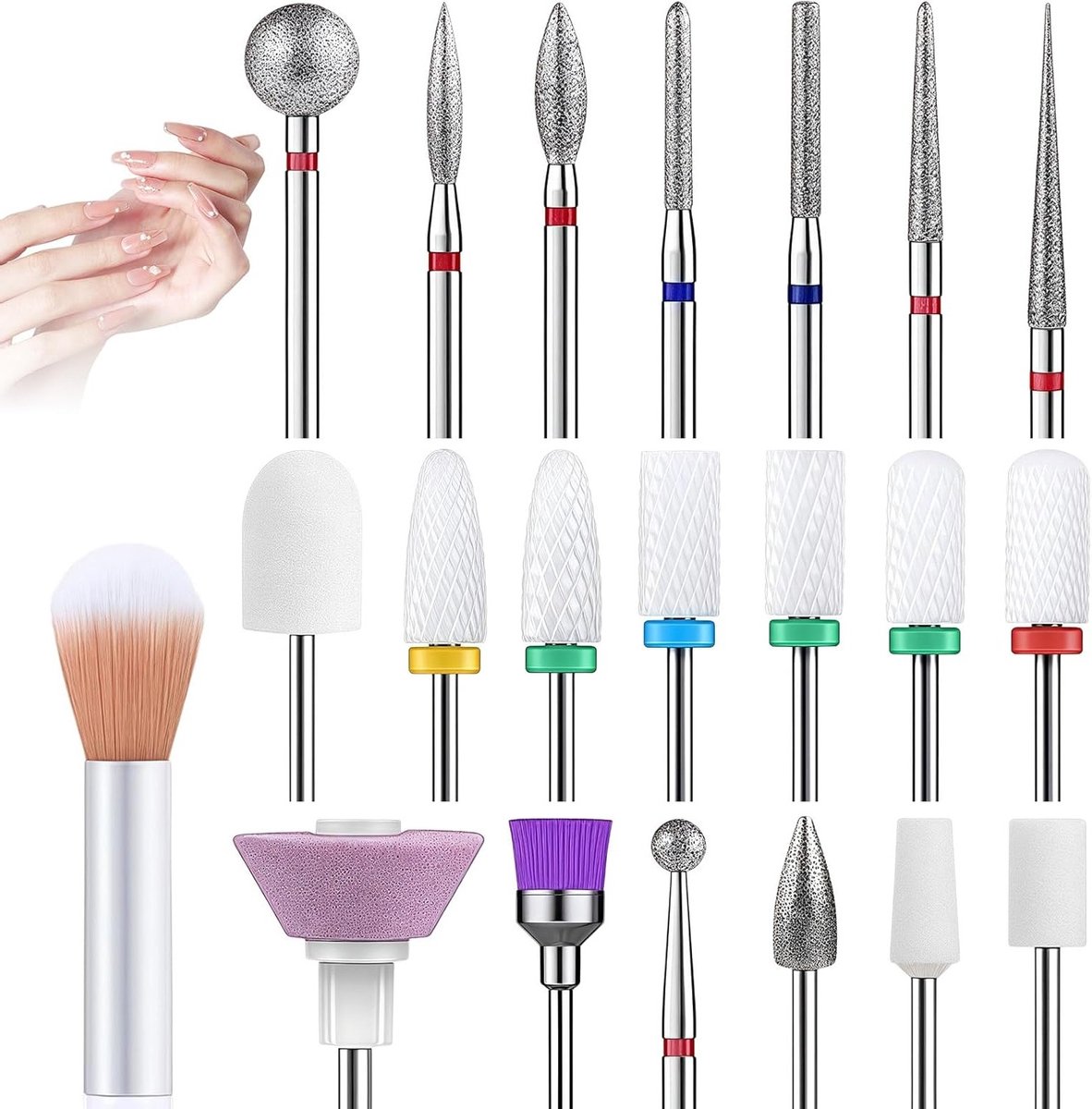 Complete Set van 19 Nagelvijl Bits voor Professionele Manicure en Pedicure - Diamant, Keramiek en Carbide voor Gel en Acrylnagels