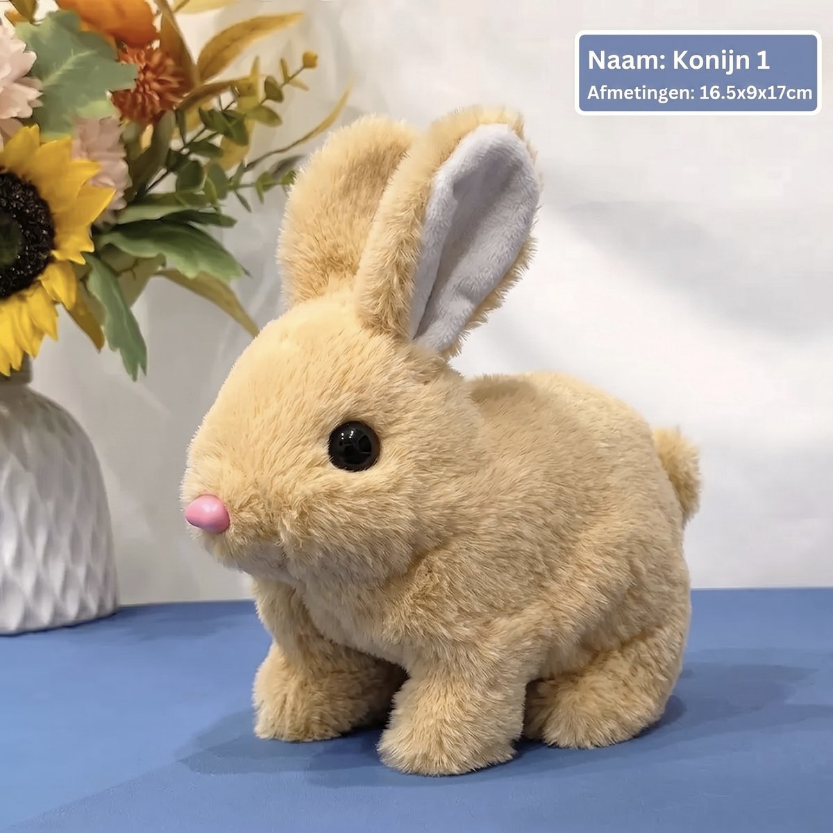Interactief Speelgoed Konijn Lichtbruin – Lopend Knuffel Konijn met Geluid – Beweegt & Piept – Zacht Pluche – 3+ Jaar