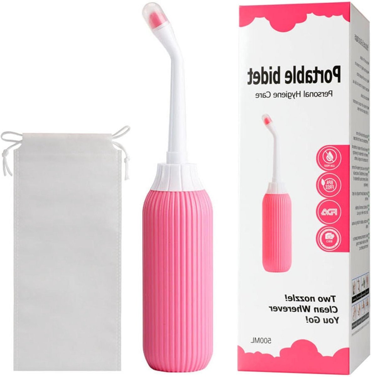 Peri-fles - Draagbaar Bidet - Persoonlijke Reiniging - Dubbele Mondstukken - 500 ml - Roze