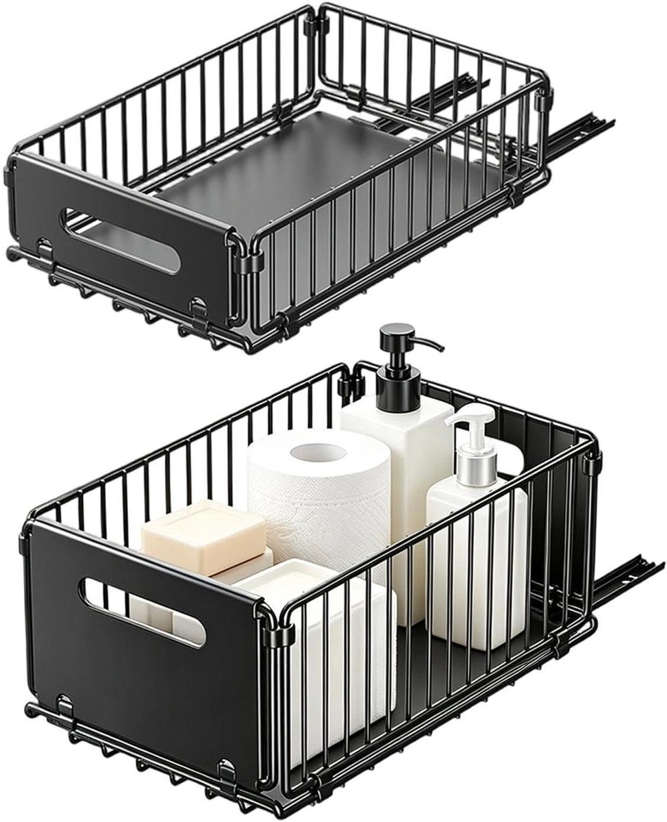 Kast Organizer - Schuiflade Systeem - Keuken Opbergen - Afneembare Manden - 2 Stuks - Grijs