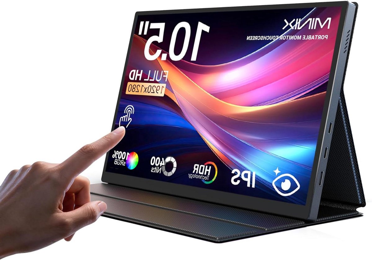 Draagbare Monitor - Extern Scherm - Multitasken Onderweg - 10-Punten Touchscreen - 10.5 Inch FHD - Zwart