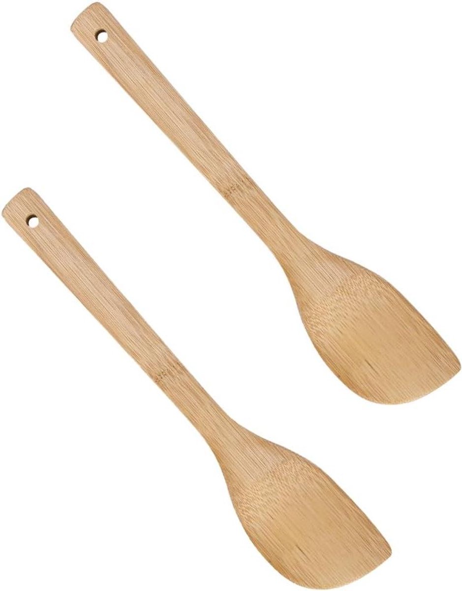 Bamboe Spatels - Houten Keukengerei - Dagelijks Koken - Glad Oppervlak - 30 cm - Natuurlijk