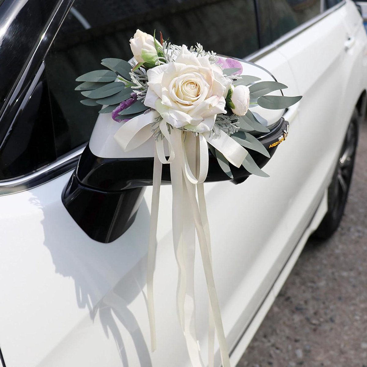 Bruiloft autoversiering - Bloem autodecoratie - Bruiloft versieren - Realistische zijden bloemen - 2 stuks 56 cm - Wit