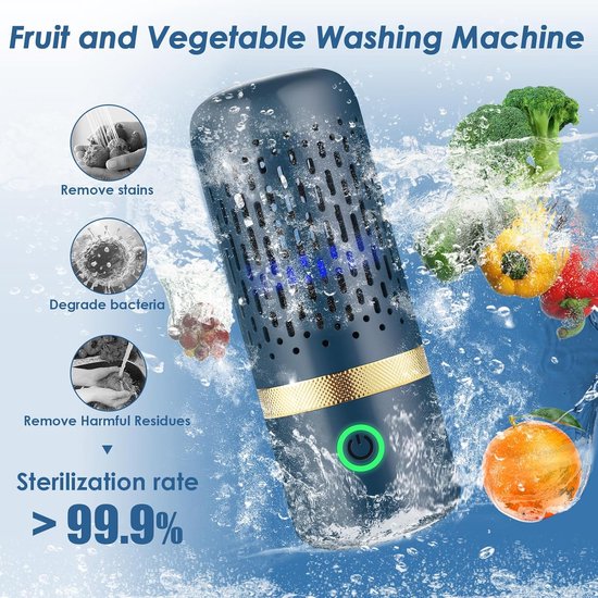 Pesticiden Reiniger - Draadloos - Groente Reinigen - Groentereiniger - Draagbare - voor Het Reinigen van Fruit, Groenten en Vlees - 2400 Mah - Blauw van Merkloos — afbeelding 2