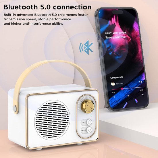 Oneay Retro Bluetooth-speaker - Vintage draagbare draadloze speaker met Bluetooth 5.0, ondersteuning voor TF-kaart, USB-stick en AUX-ingang - Paars van oneay — afbeelding 2