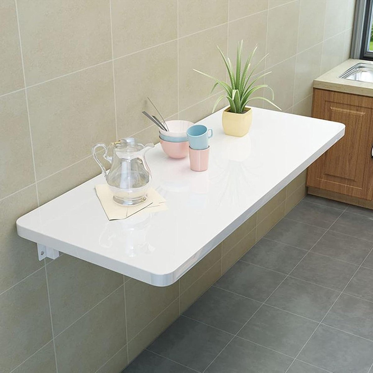 Klaptafel - Werkblad Bureau - Ruimte Besparen - Sterke Stalen Beugels - 80x40cm - Houtkleur