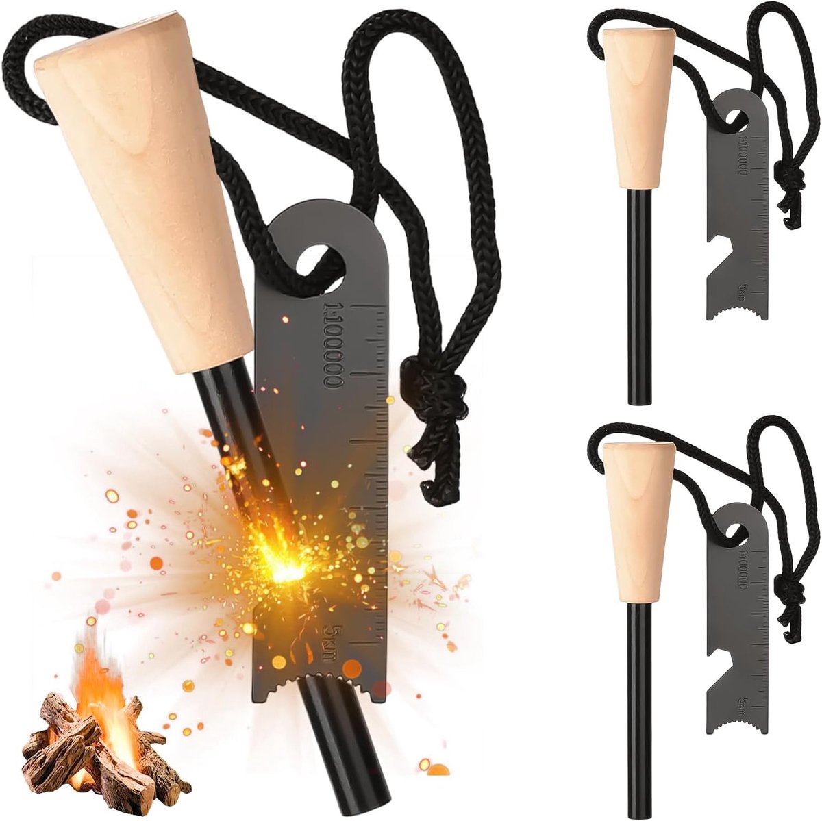 3-delige vuurstarter set: overlevingsflint met paracord, krachtige vonken voor kamperen, bushcraft en outdoor avonturen