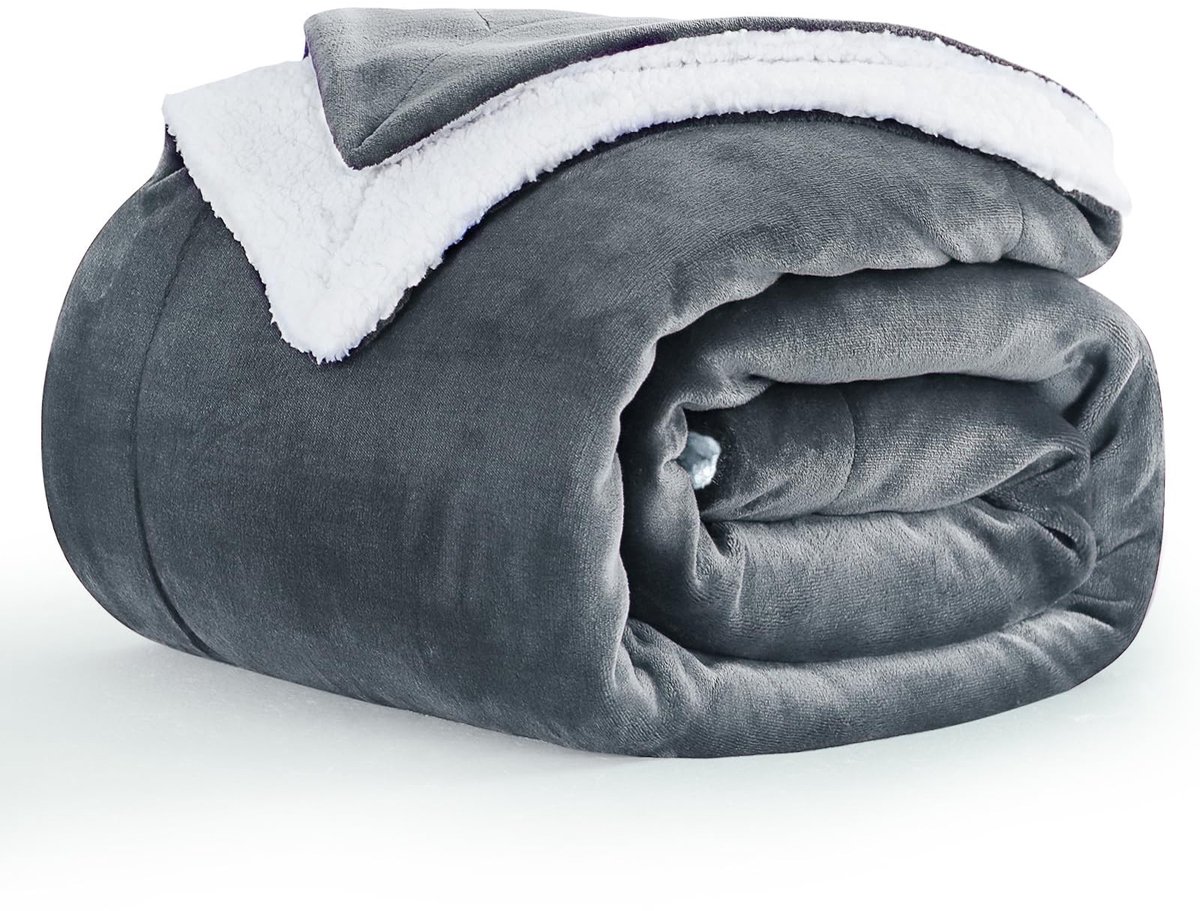 aladdien - Dikke knuffeldeken - Extra warme woondeken - Antraciet - Sherpa fleece - Soft en comfortabel - Geschikt voor bank en camping - 150 x 200 cm