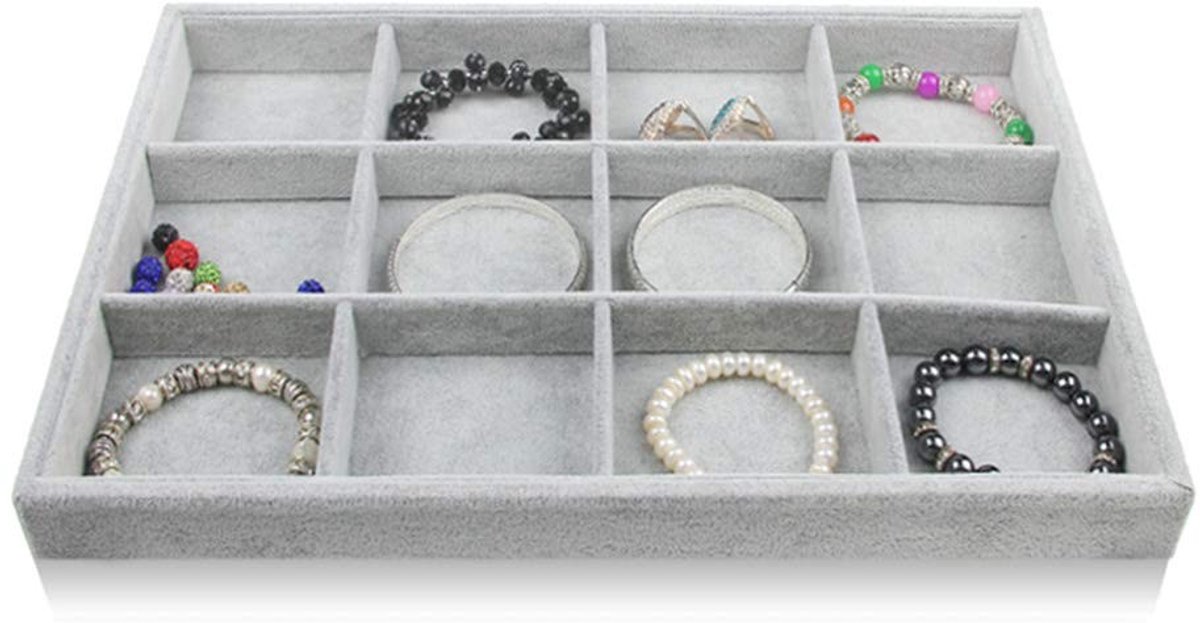 aladdien - Sieradenbox - Grijze Sieradenbox - Opbergdoos voor Sieraden - Velours - Kettingen Armbanden Ringen Oorbellen - Handige Opbergoplossing - ..