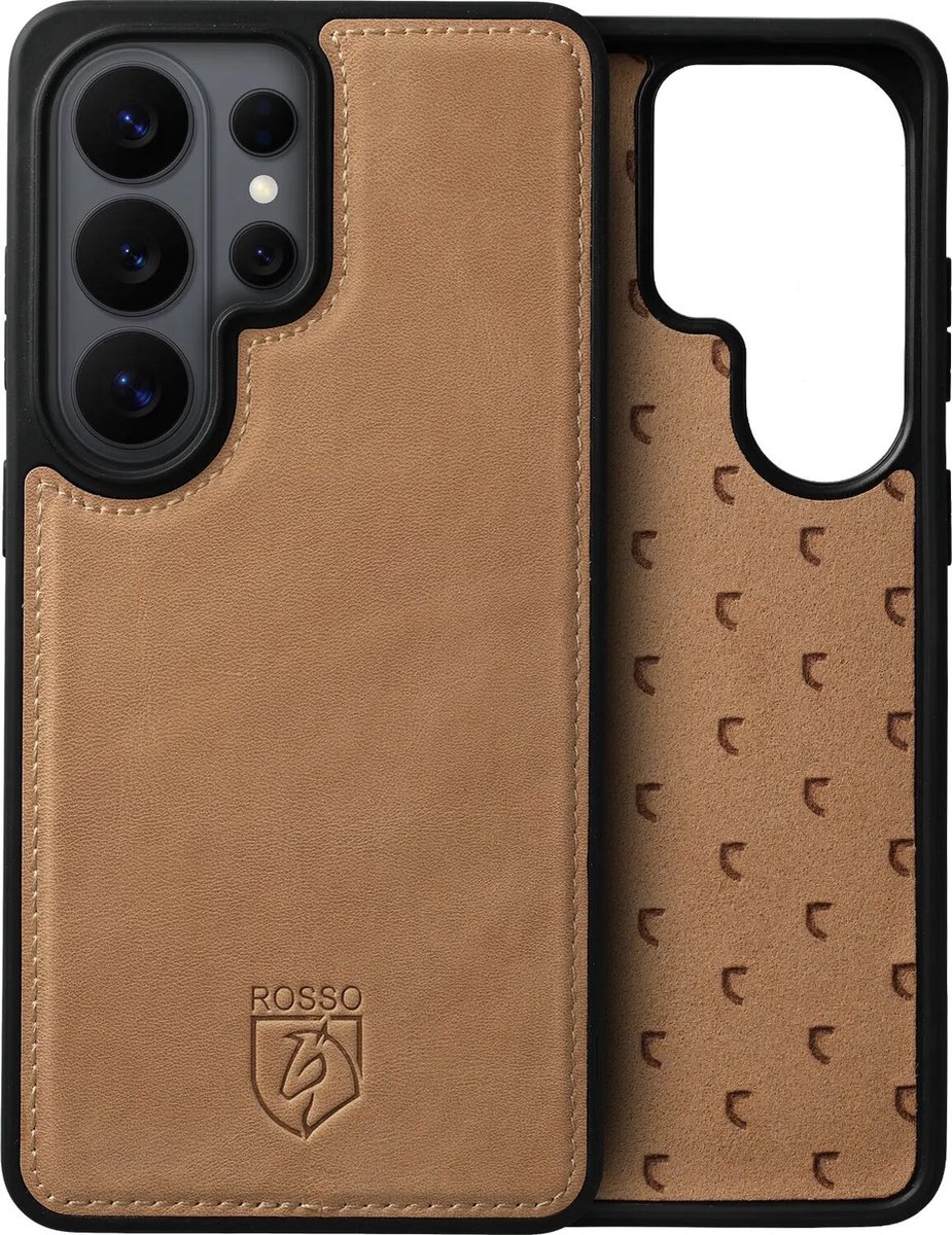 Rosso Elite Hoesje Geschikt voor Samsung Galaxy S26 Ultra | Compatibel met MagSafe / Qi2 | Book Case en Back Cover | Magnetisch Uitneembaar | Echt Leer Beschermhoes met Pasjeshouder | Lichtbruin