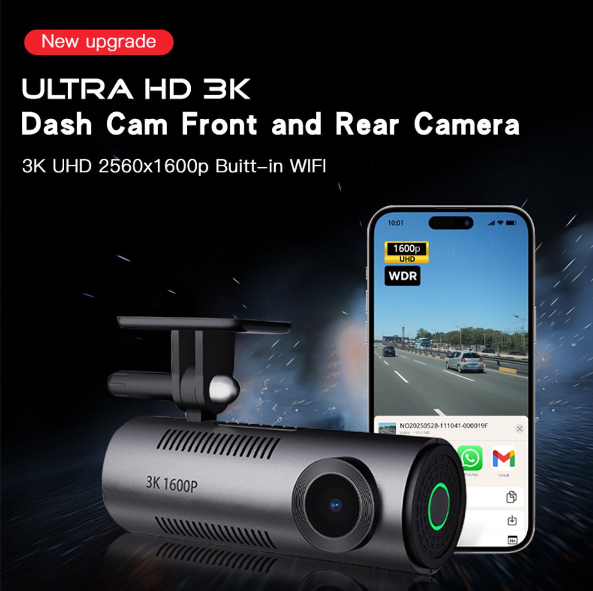 Dashcam - 1440P dashcam auto, wifi, nachtzicht, bewegingsdetectie, time-lapse-opname, WDR, loop-opname, parkeermodus, wifi, app, – foto 8